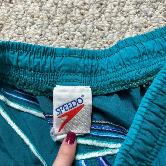 Speedo Vintage Board Shorts Mens Large 90s Teal Blue Embroidered Pockets - Picture 7 of 12
